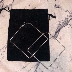 Large Silver Square Hoop Earrings NWOT